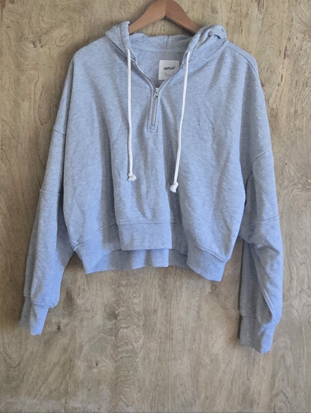 Aerie Light Grey Hooded Cropped Sweatshirt - Picture 3 of 4